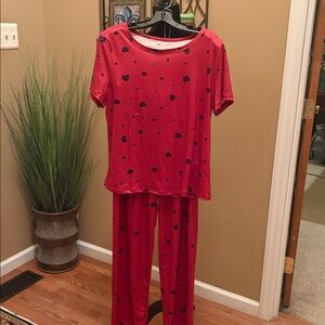 Shein Red With Black Heart Women's Pajamas